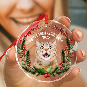 Custom Photo Baby Cat First Christmas 2025 Glass Ornament For Cat Lovers LM32 897105