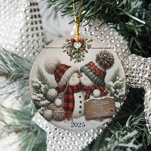 Personalized Kissing Snowman Couple Ceramic Ornament HA75 897220