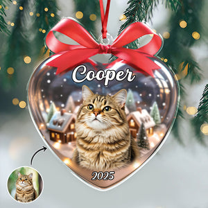Custom Cat Photo Heart Shaped Acrylic Ornament Christmas Gift For Cat Lovers CH07 899488