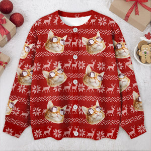Custom Cat Face Photo With Christmas Pattern Ugly Cardigan CH07 899824