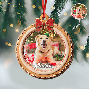 Custom Cute Pet Photo With Bow Christmas Gift Wooden Ornament LM32 897341