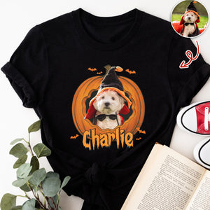 Custom Dog Cat Photo Halloween Pumpkin Dark Shirt HO82 894924