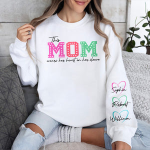 This Mommy Wears Her Heart on Her Sleeve Personalized Printed Sweatshirt HA75 892202