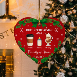 Our First Christmas As A Family Personalized Christmas Heart Shaped Ceramic Ornament HA75 897802
