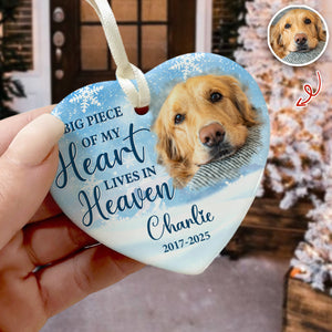 Custom Photo A Big Piece Of My Heart Lives In Heaven Heart Ceramic Ornament TH10 896407
