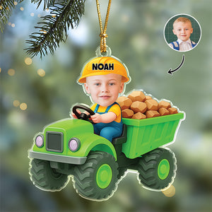 Custom Photo Kid Riding Construction - Personalized Acrylic Ornament Christmas Gift For Family LM32 895589