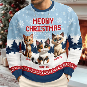 Personalized 3D Cute Cat Meowy Christmas Ugly Sweater For Cat Lovers LM32 895995