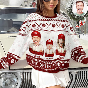 Custom Funny Photo Baseball Family Christmas Ugly Sweater For Sport Lovers LM32 895809