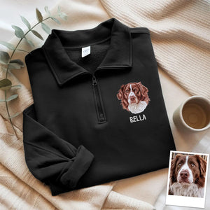 Custom Pet Photo Embroidered Quarter Zip Sweatshirt, Gifts for Pet Lovers, Golf Lovers, Funny Gift HO82 900770