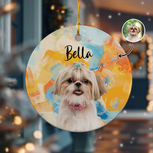 Custom Cute Dog Photo Colorful Background Ceramic Ornament LM32 895125