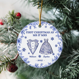 First Chirstmas As a Mr Mrs Personalized Circle Ceramic Ornament Christmas For Husband Wife CH07 896940