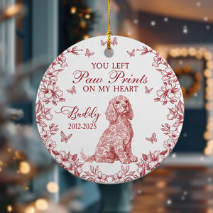 Custom Dog Breeds You Left Paw Prints On My Heart Chinoiserie Toile De Jouy Style Personalized Memorial Ceramic Ornament HO82 894836