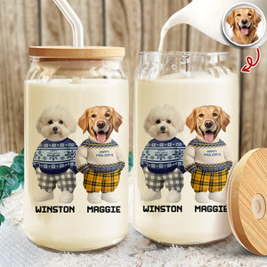 Custom Photo Dog Cat Xmas Clothes Christmas Glass Can With Lid For Dog Cat Lovers CH07 899140