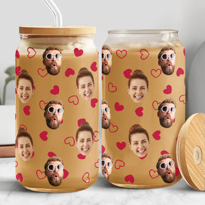 Custom Boyfriend Girlfriend Photo With Heart Glass Can With Lid Valentine's Day TH10 896963