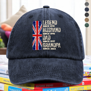 Custom American Flag Legend, Husband, Dad And Grandpa Washed Denim Baseball Cap LM32 895001