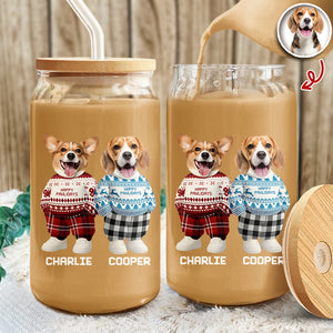 Custom Photo Dog Cat Xmas Clothes Christmas Glass Can With Lid For Dog Cat Lovers CH07 899140