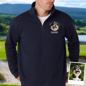 Custom Pet Photo Embroidered Quarter Zip Sweatshirt, Gifts for Pet Lovers, Golf Lovers, Funny Gift HO82 900770