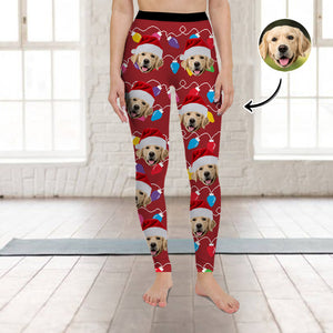 Custom Dog Face Photo With Colorful Christmas Lights Legging HO82 900476