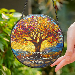 Personalized Tree of Life Stained Glass Suncatcher Anniversary Gift For Parents HA75 897106