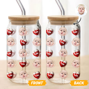 Custom Face Kid With Sweet Heart Glass Can With Lid Family Gift HA75 898330