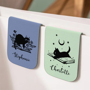 Personalized Bookish Floral Magic Cat Magnetic Leather Bookmark CH07 899536