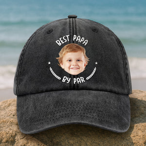 Custom Photo Best Dad By Par Washed Denim Baseball Cap HA75 892480