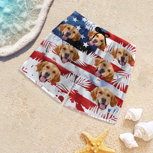 Custom Photo Dog Cat US Flag Tropical Summer Beach Shorts HA75 892584