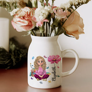 Personalized A Girl With Birth Flower Vase Gift For Book Lovers LM32 895791