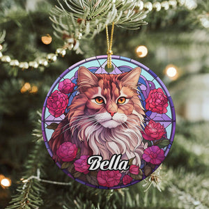 Custom Cat Stained Glass Style Christmas Ceramic Ornament TH10 896421
