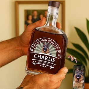 Custom Dog Photo This Human Belong To Whiskey Bottle For Dog Lovers LM32 895021