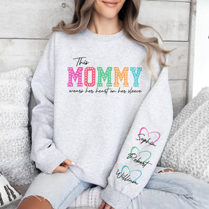 This Mommy Wears Her Heart on Her Sleeve Personalized Printed Sweatshirt HA75 892202
