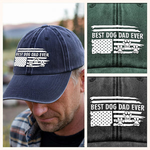 Best Dog Dad Ever Paw American Flag Washed Denim Baseball Cap CH07 895934
