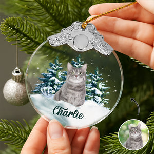 Custom Cat Photo Metal Top Glass Ornament For Christmas HA75 897172