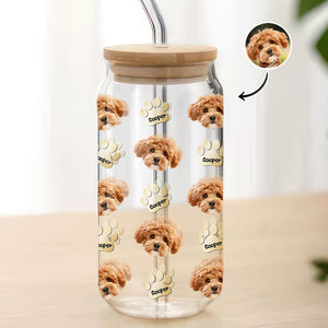 Custom Dog Cat Pet Photo Glass Can With Lid Gift for Pet Lovers HA75 898420
