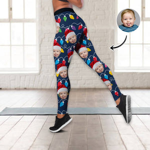 Custom Human Face Photo With Colorful Christmas Lights Legging HO82 900480