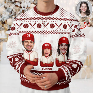 Custom Funny Photo Baseball Family Christmas Ugly Sweater For Sport Lovers LM32 895809