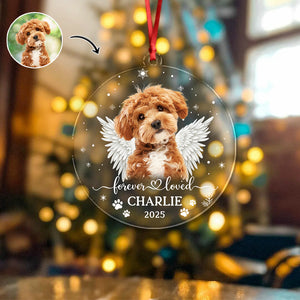 Custom Dog Photo Forever Loved Memorial Acrylic Ornament HA75 897032