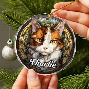 Custom Cat Stained Glass Style Christmas Glass Ornament TH10 896417
