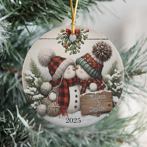Personalized Kissing Snowman Couple Ceramic Ornament HA75 897220