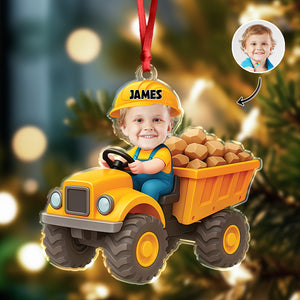 Custom Photo Kid Riding Construction - Personalized Acrylic Ornament Christmas Gift For Family LM32 895589