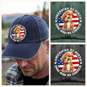 Custom Photo American By Birth, Dog Mom By Choice Washed Denim Baseball Cap HA75 892536