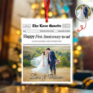 Custom Photo The Love Gazette 1st Anniversary Newspaper Couples Acrylic Ornament HO82 894866