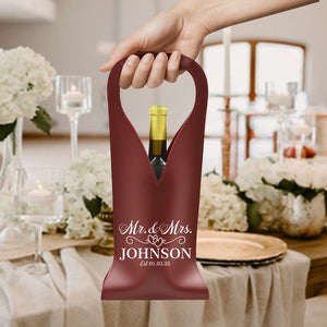 Custom Mr Mrs Leather Wine Bag Personalized Engagement Gift, Wedding Gift CH07 896538
