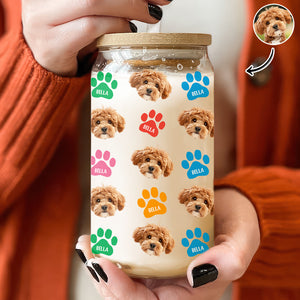 Custom Photo Name Area Paws Glass Can With Lid Gift For Pet Lovers HO82 900570