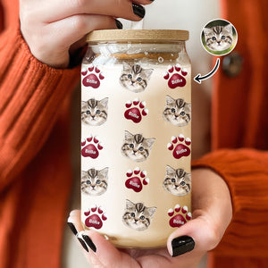 Custom Face Dog Cat With Paw Glass Can With Lid Gift For Dog Cat Lover HA75 898336