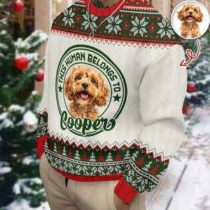 Custom Dog Cat Photo This Human Belongs To Christmas Ugly Sweater TH10 896049