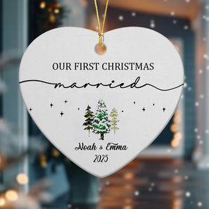 Our First Christmas As Mr and Mrs Couple Heart Shaped Ceramic Ornament LM32 895717