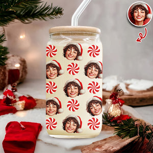 Custom Photo Glass Can With Lid, Christmas Gift For Family HO82 900692