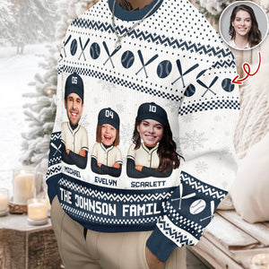 Custom Funny Photo Baseball Family Christmas Ugly Sweater For Sport Lovers LM32 895809