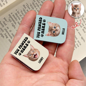 You Pawsed Here Custom Cat Photo Leather Magnetic Bookmark For Book Lovers, Cat Lovers CH07 899568